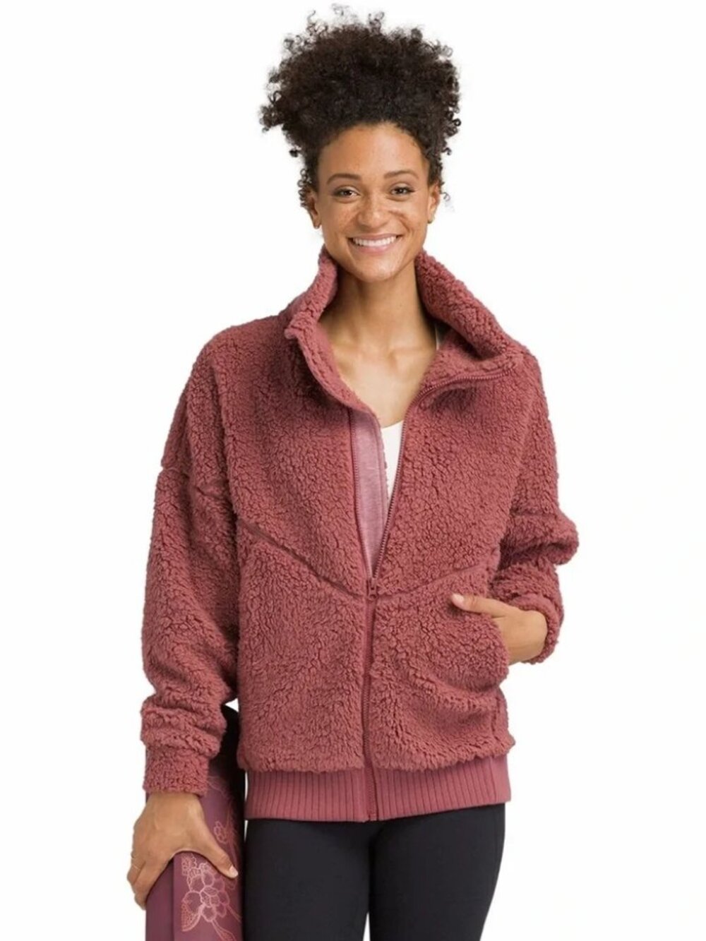 Prana Permafrost Women's Teddy Fleece Zip Up Jacket in Brandy Mauve S